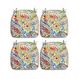 Indoor/Outdoor Chairpad with Ties, 16" x 17" 4 Pack Paisley Multi Color
